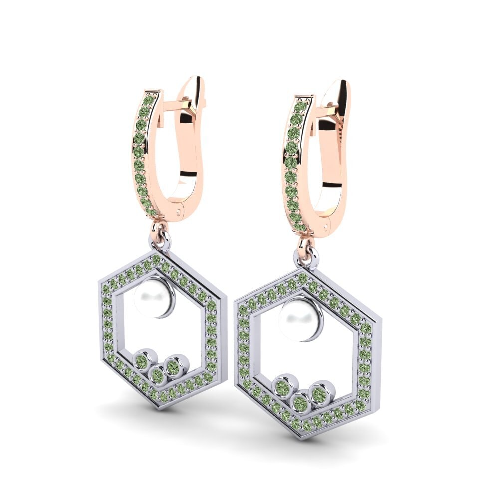9k Oro Rosa & Blanco Diamante Verde Pendiente de mujer Dizionario