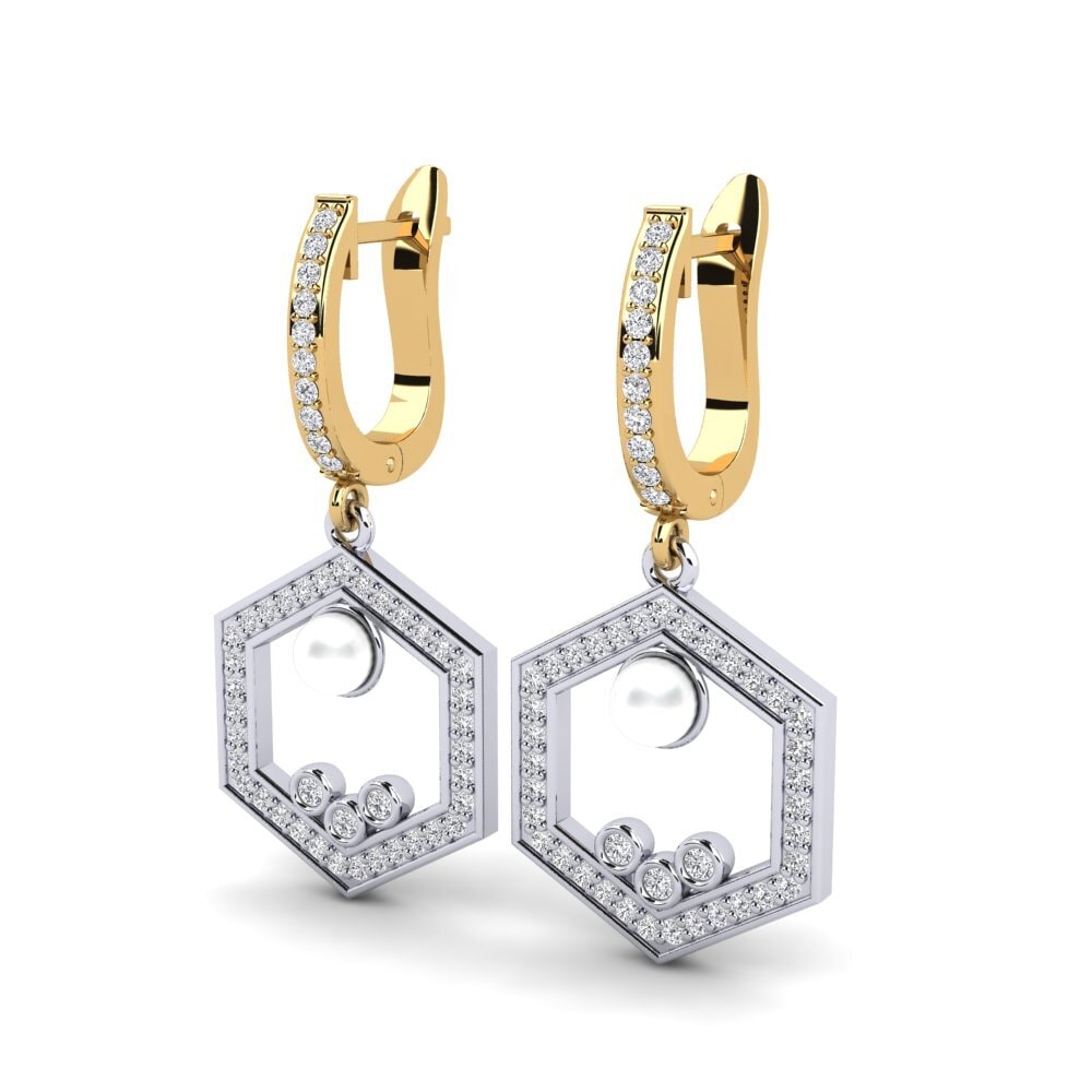 14k Oro Amarillo & Blanco Diamante cultivado en laboratorio Pendiente de mujer Dizionario