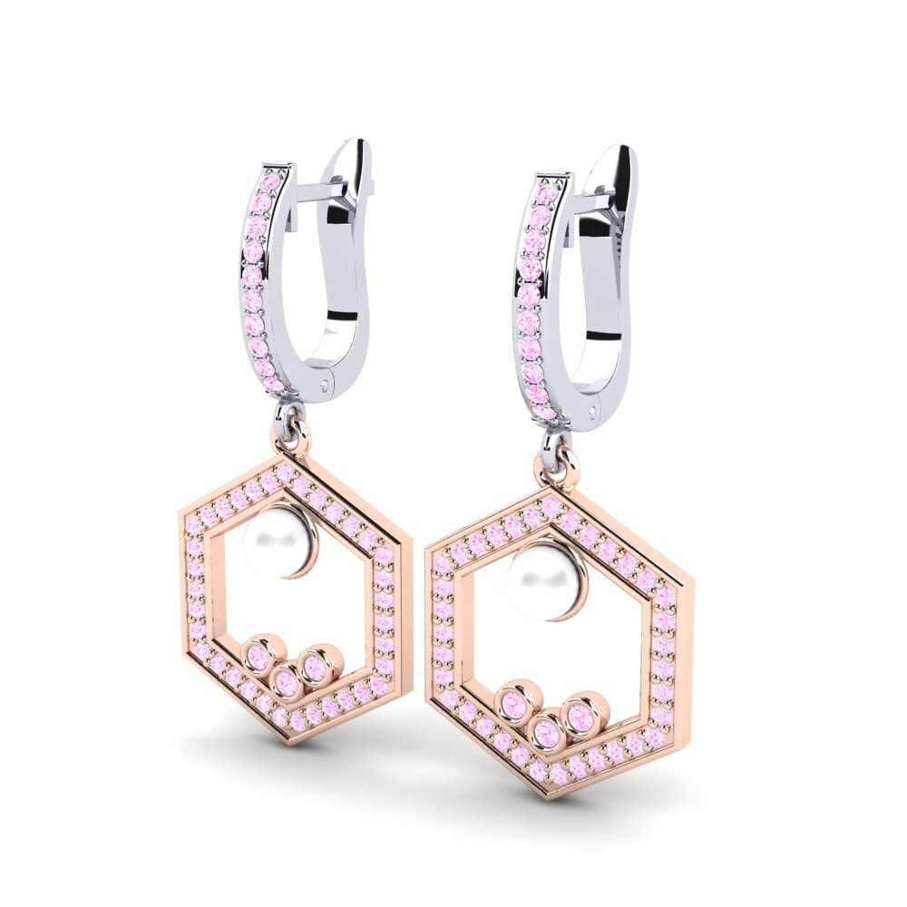 14k Oro Blanco & Rosa Zafiro Rosado Pendiente de mujer Dizionario