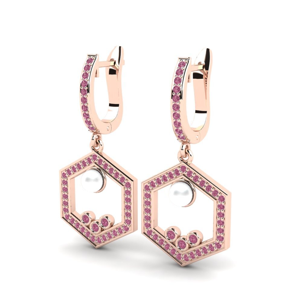 14k Oro Rosa Granate Rhodolite Pendiente de mujer Dizionario
