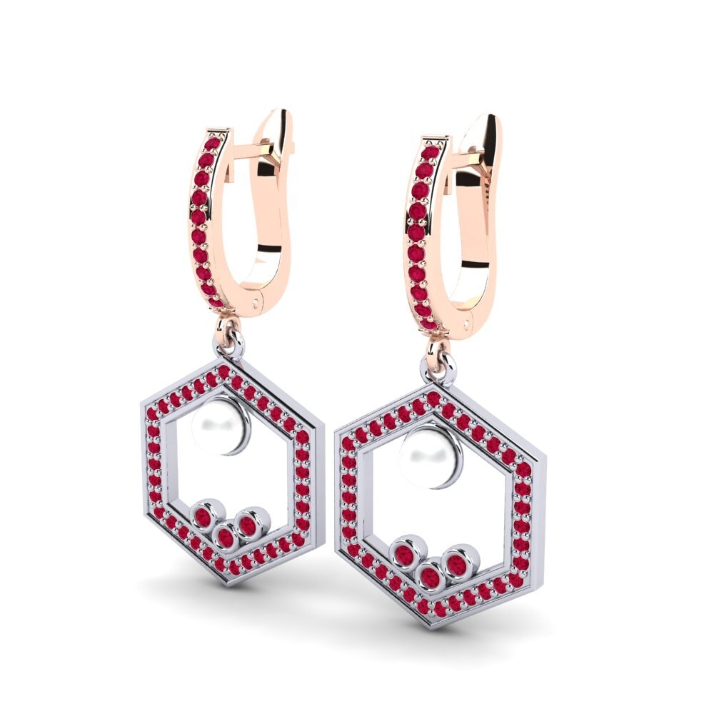 9k Oro Rosa & Blanco Rubí Pendiente de mujer Dizionario
