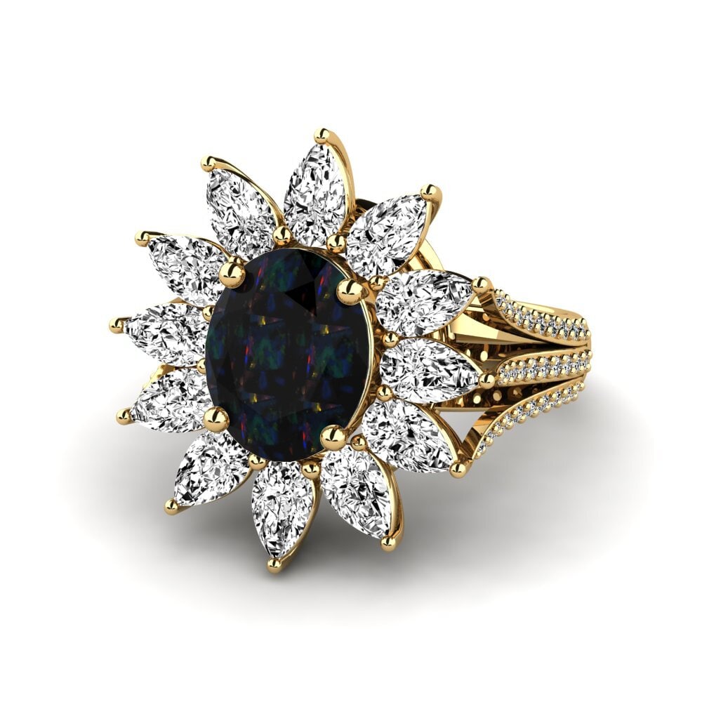 18k Oro Amarillo Opalo Negro Anillo de compromiso Dobbin