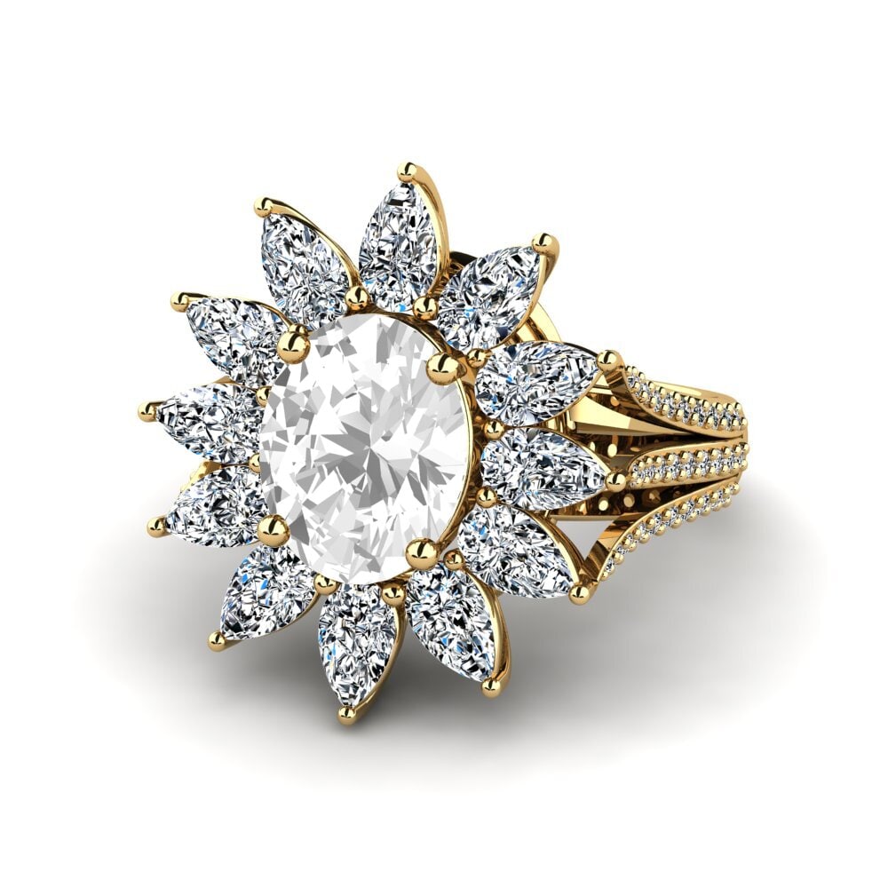 9k Oro Amarillo Topacio blanco Anillo de compromiso Dobbin