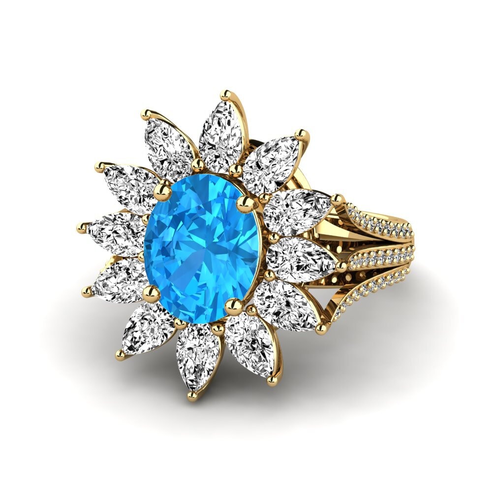 9k Oro Amarillo Topacio azul Anillo de compromiso Dobbin