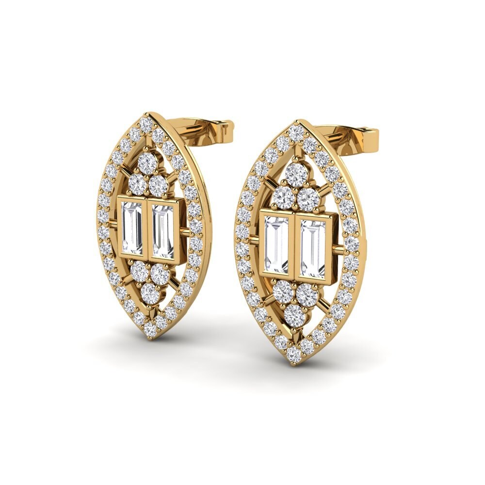 Boucles D'oreille Diamant Taille Baguette - Or Blanc, Clous, Pierres Naturelles