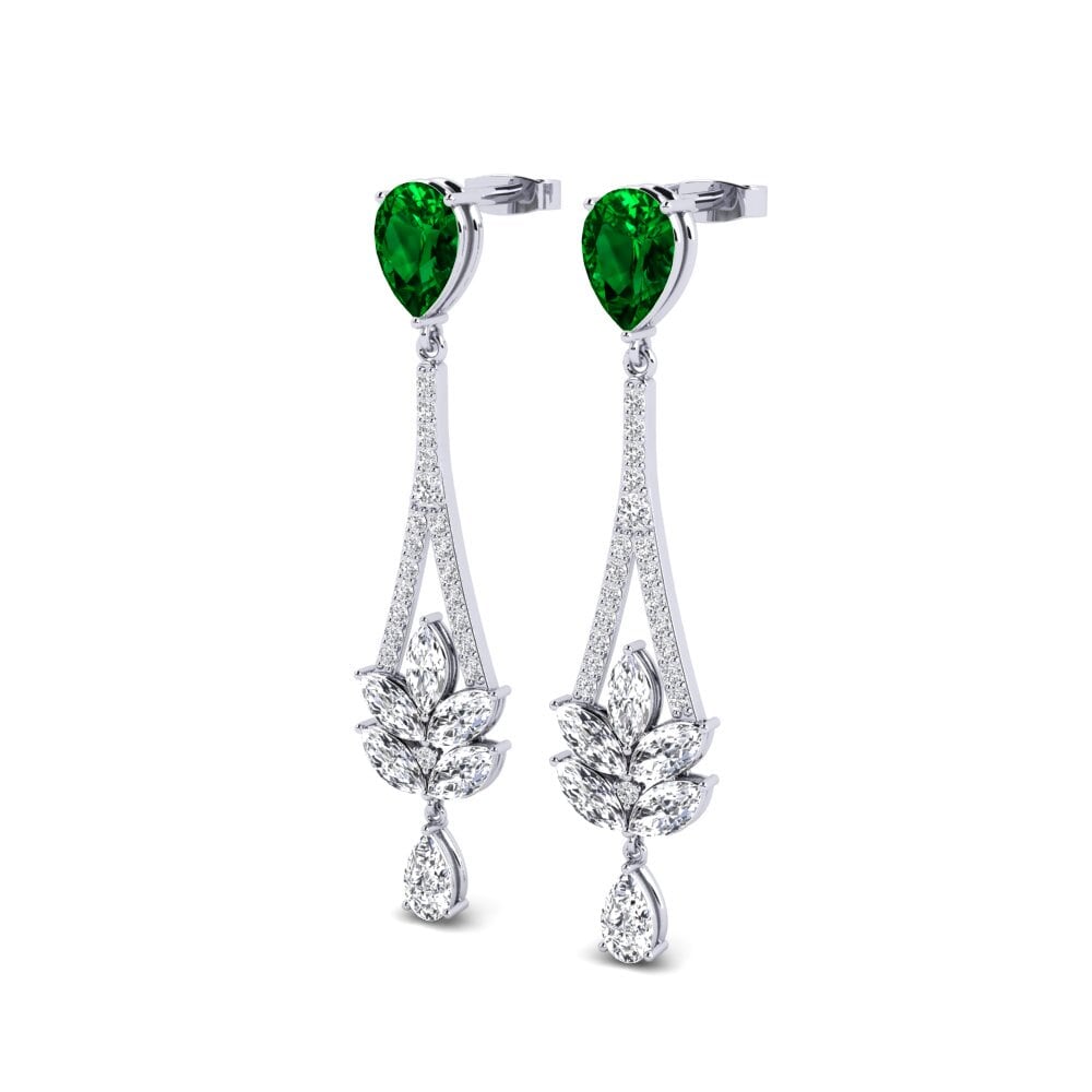18k Oro Blanco Circonita Verde Pendiente de mujer Donello