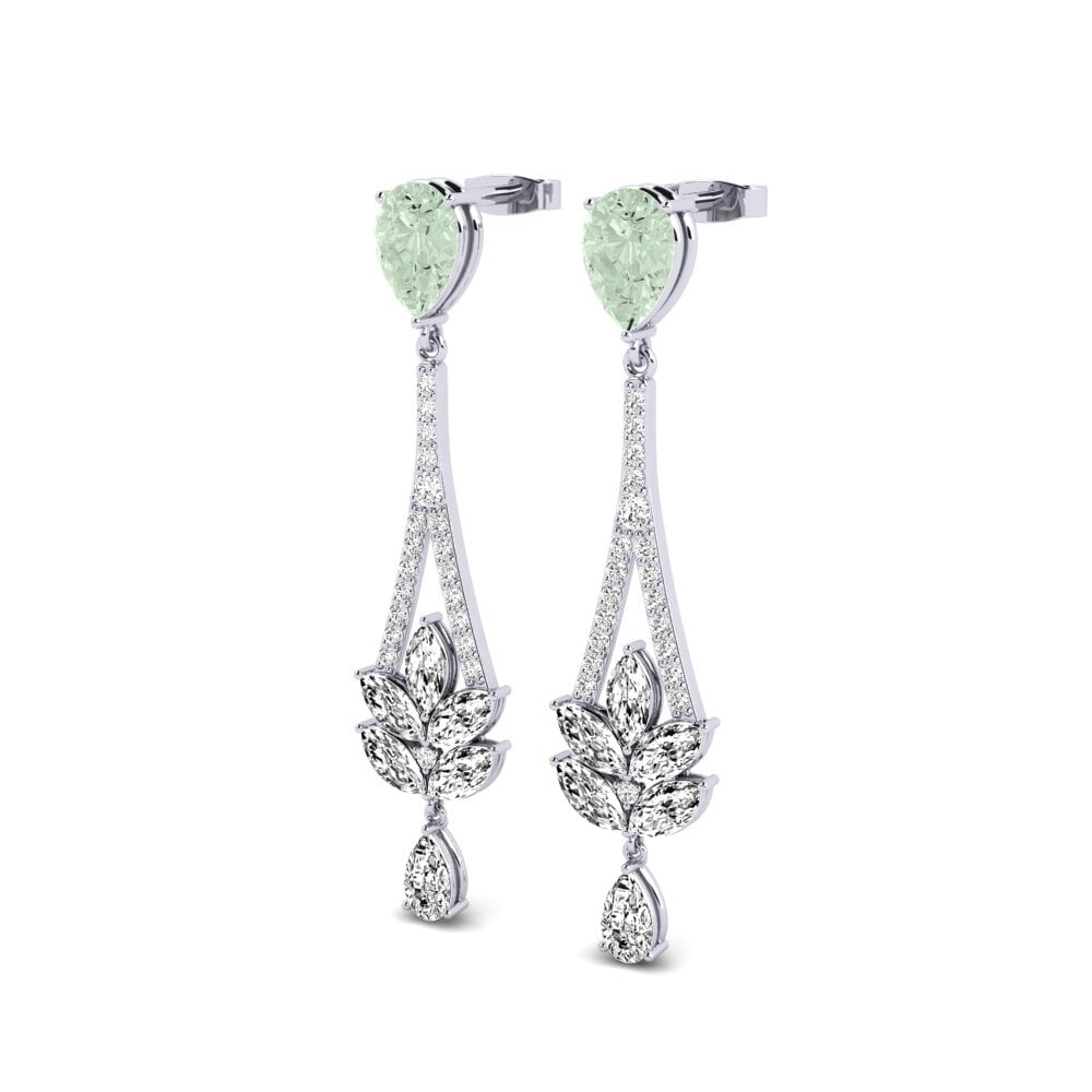 14k Oro Blanco Amatista verde Pendiente de mujer Donello