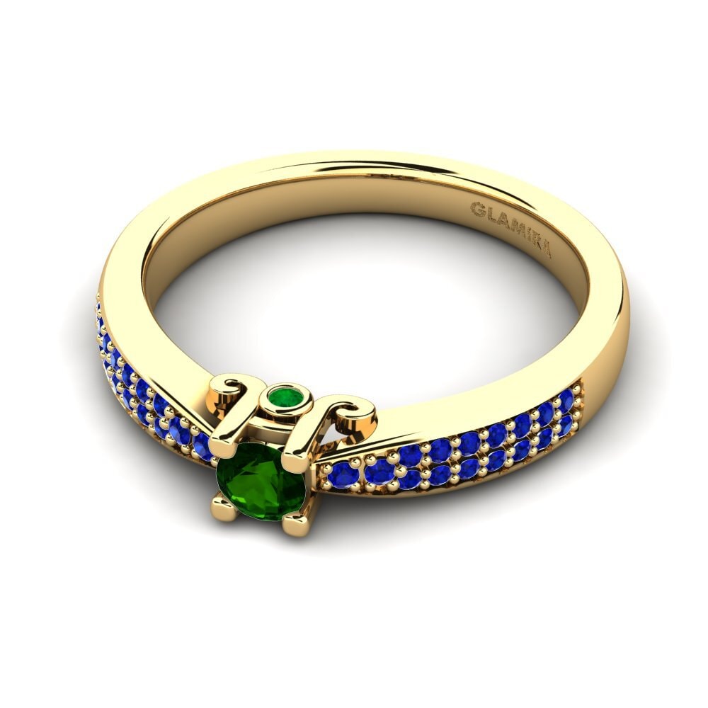 14ct Yellow Gold Green Tourmaline Engagement Ring Donielle 0.16 crt