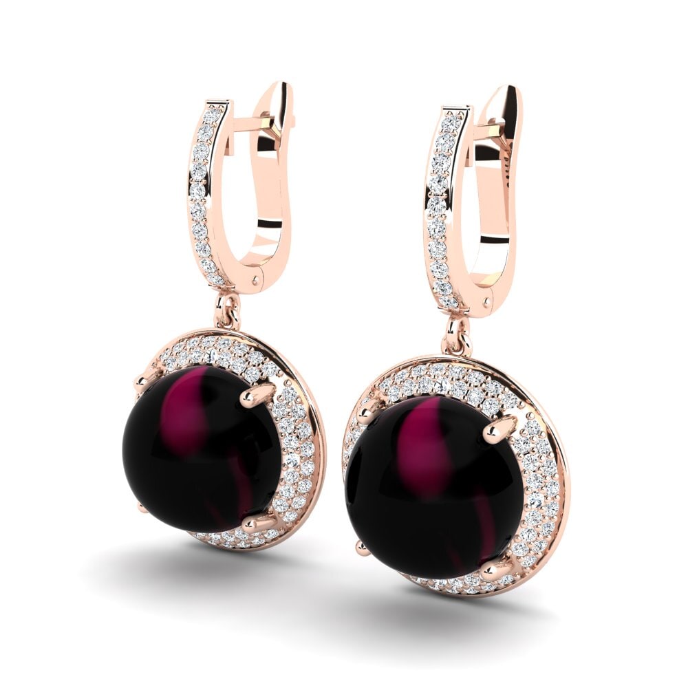 18k Oro Rosa Granate Rhodolite Cabujón Pendiente de mujer Donnika