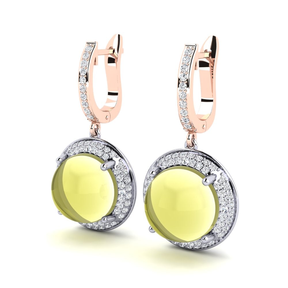 14k White & Rose Gold Cabochon Lemon Topaz Women's Earring Donnika