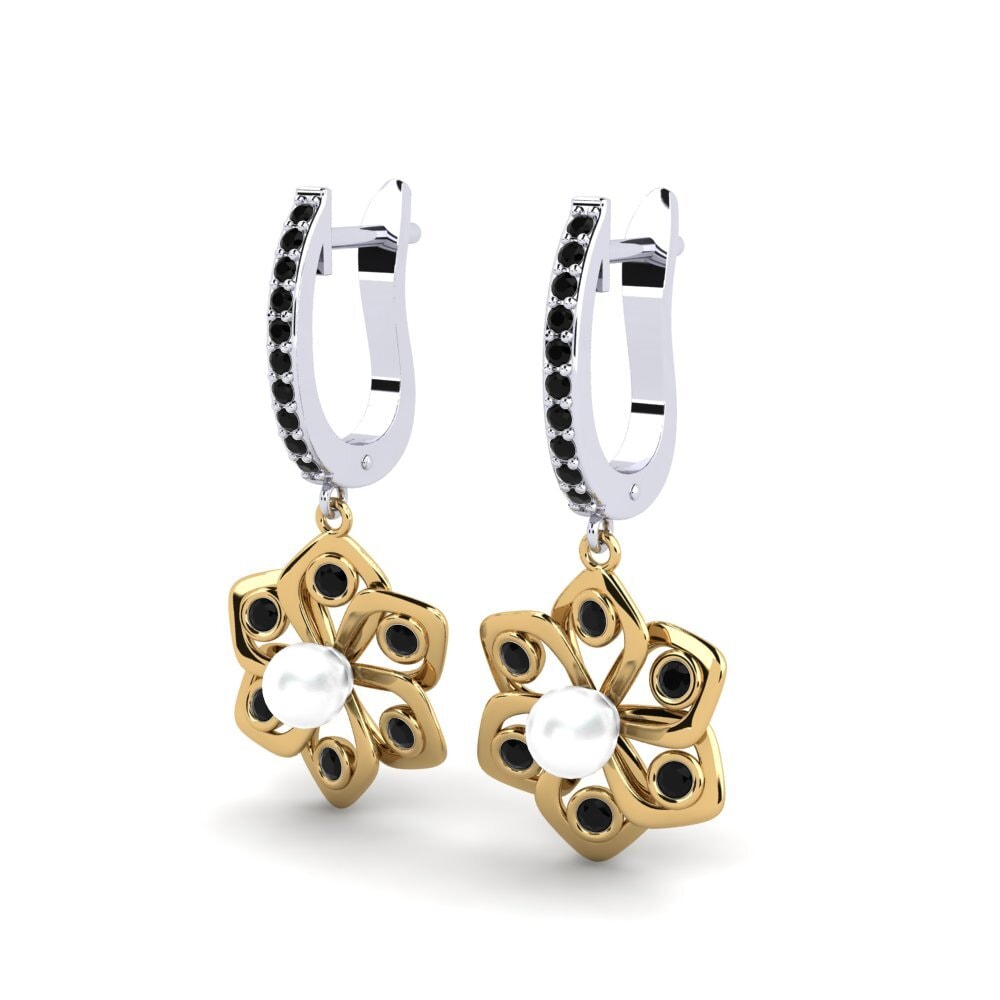 9ct White & Yellow Gold Black Diamond Women's Earring Dorats