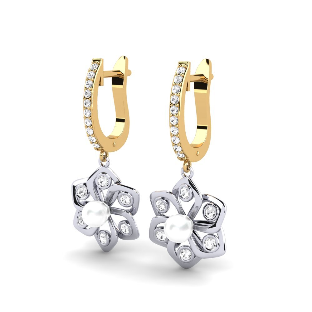 14k Oro Amarillo & Blanco Zafiro blanco Pendiente de mujer Dorats