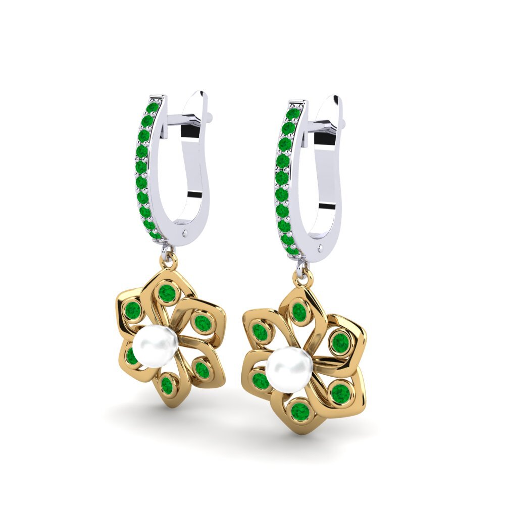 18ct White & Yellow Gold Emerald Women's Earring Dorats