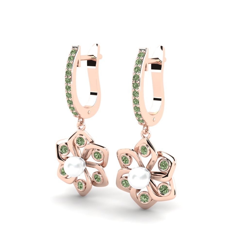 9ct Rose Gold Green Diamond Women's Earring Dorats
