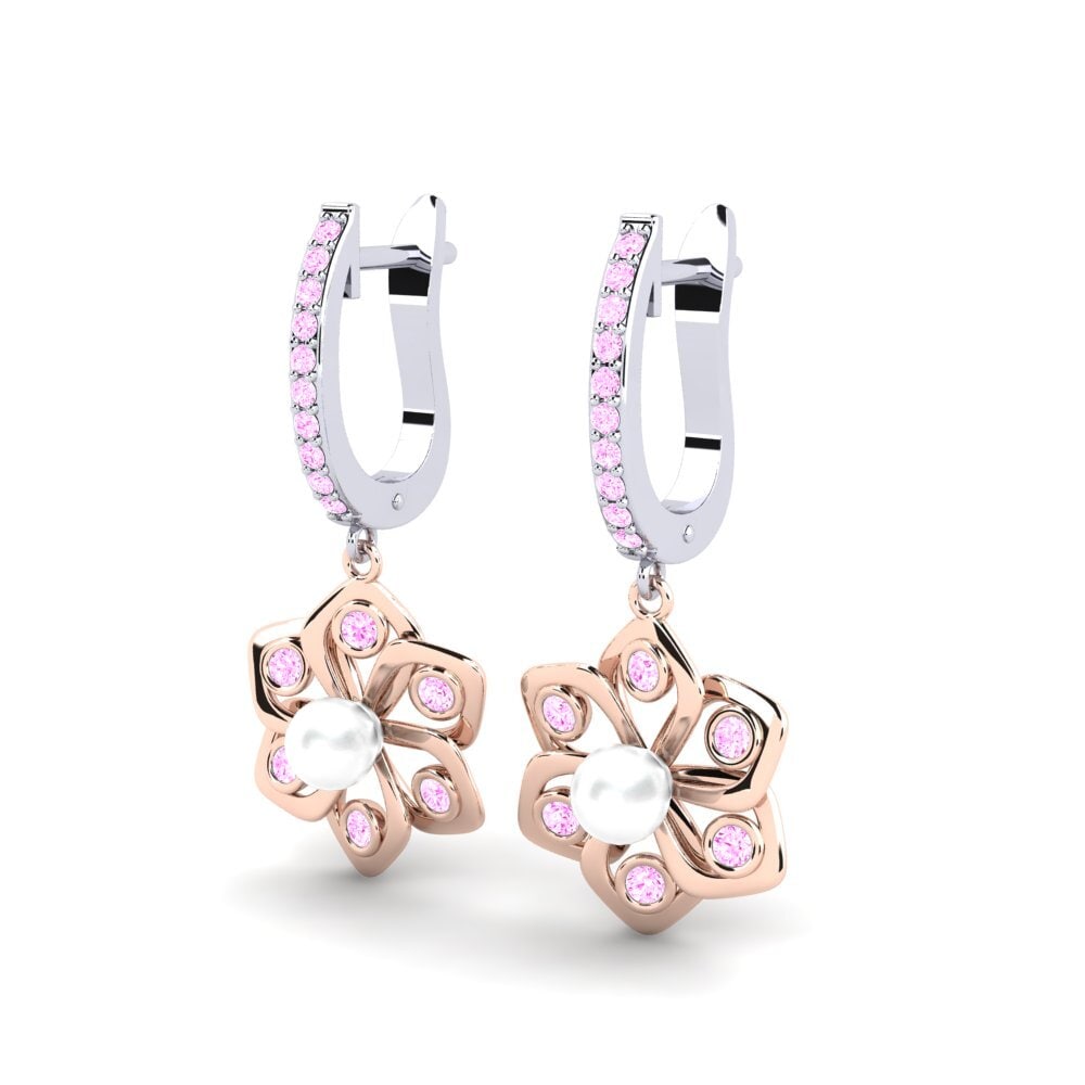 14k Oro Blanco & Rosa Zafiro Rosado Pendiente de mujer Dorats