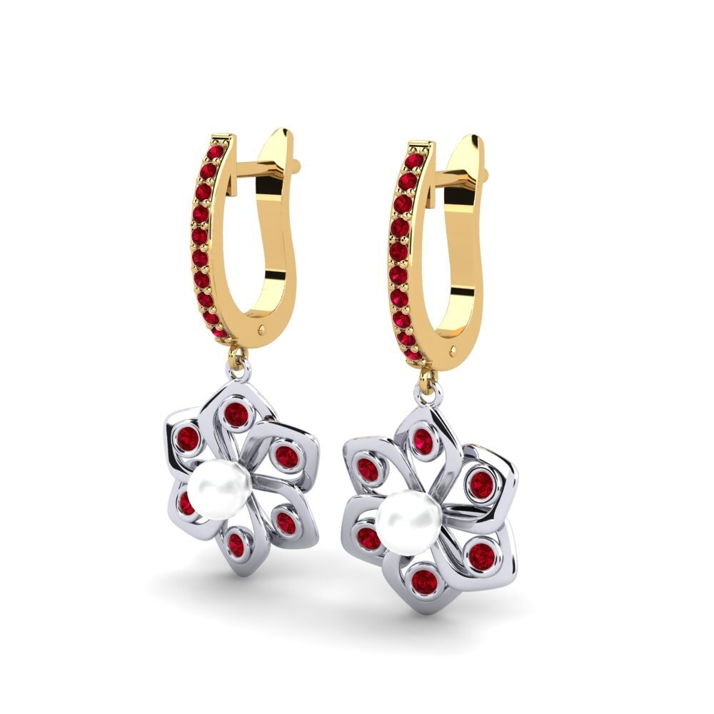9ct Yellow & White Gold Red Zirconia Women's Earring Dorats