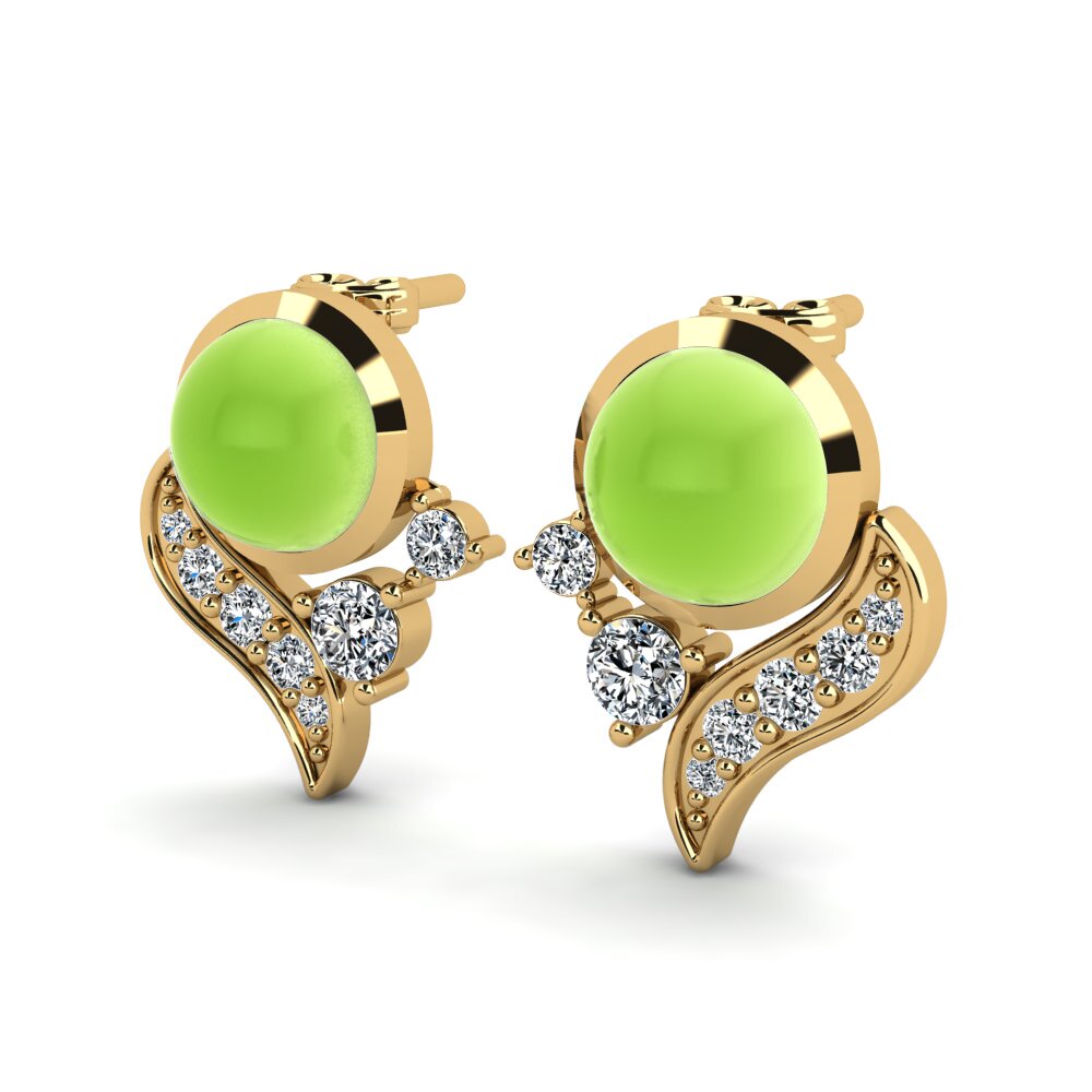 14k Oro Amarillo Peridoto Cabujón Pendiente de mujer Dorbeta
