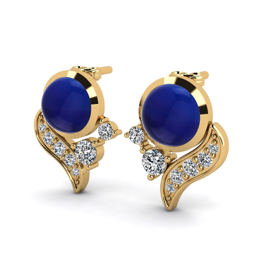 14ct Yellow Gold Cabochon Sapphire Women's Earring Dorbeta