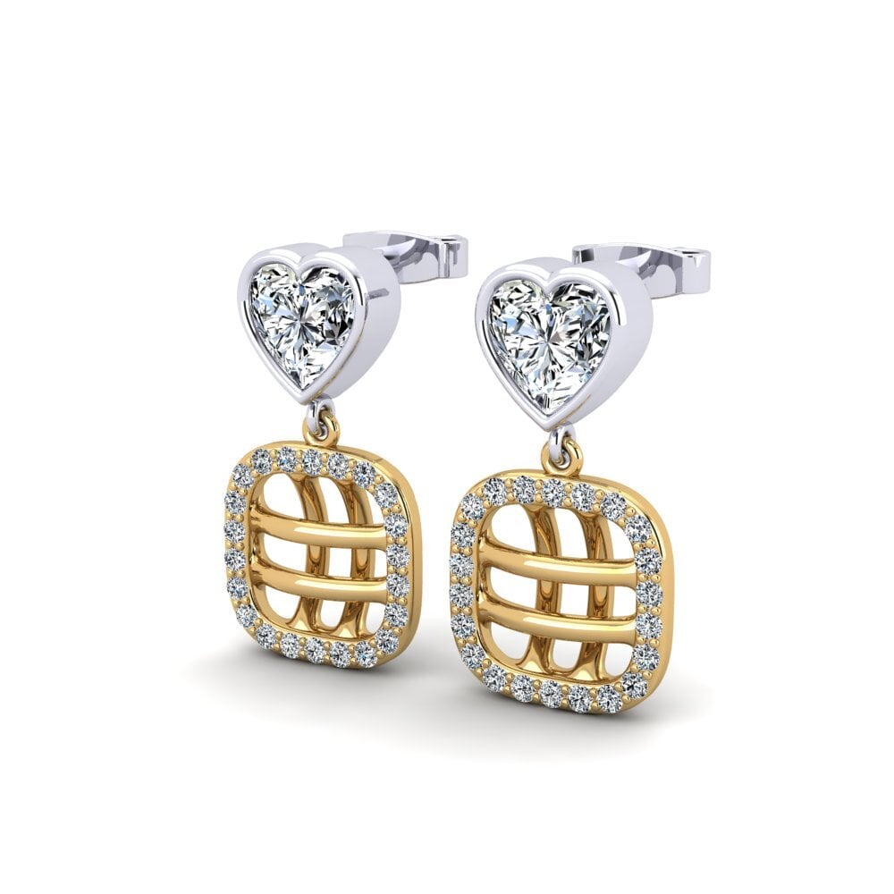 9k Oro Amarillo/Blanco Corazón Pendiente de mujer Dormeurel