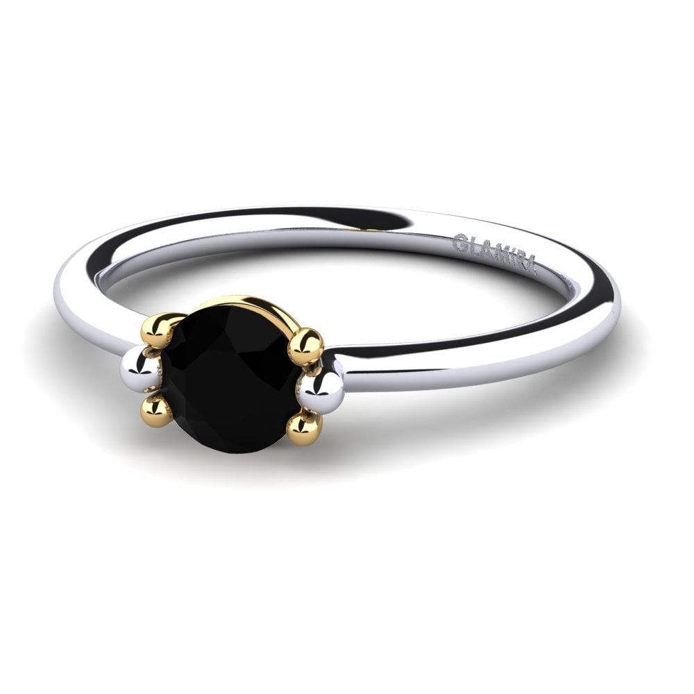 9ct White & Yellow Gold Black Onyx Women's Ring Dorotea 0.5 crt