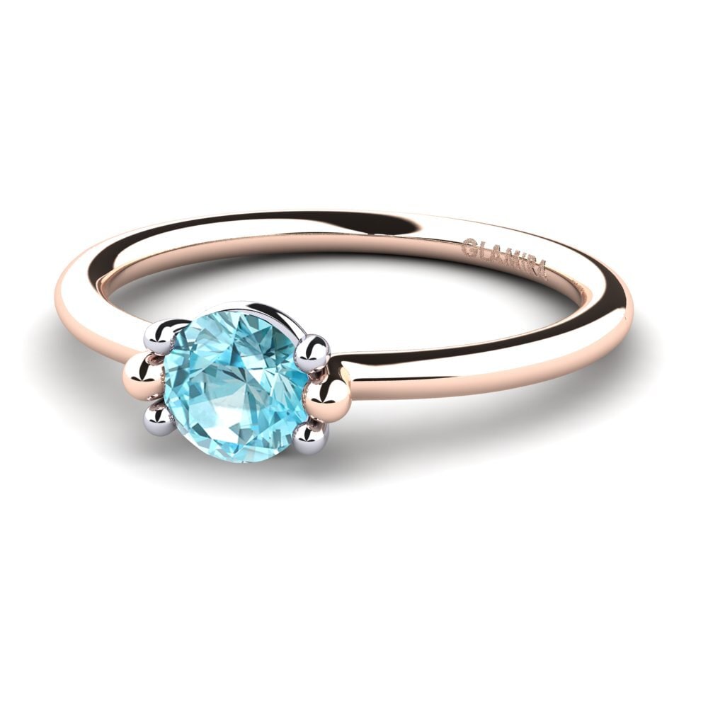 14ct Rose & White Gold Blue Zircon Women's Ring Dorotea 0.5 crt