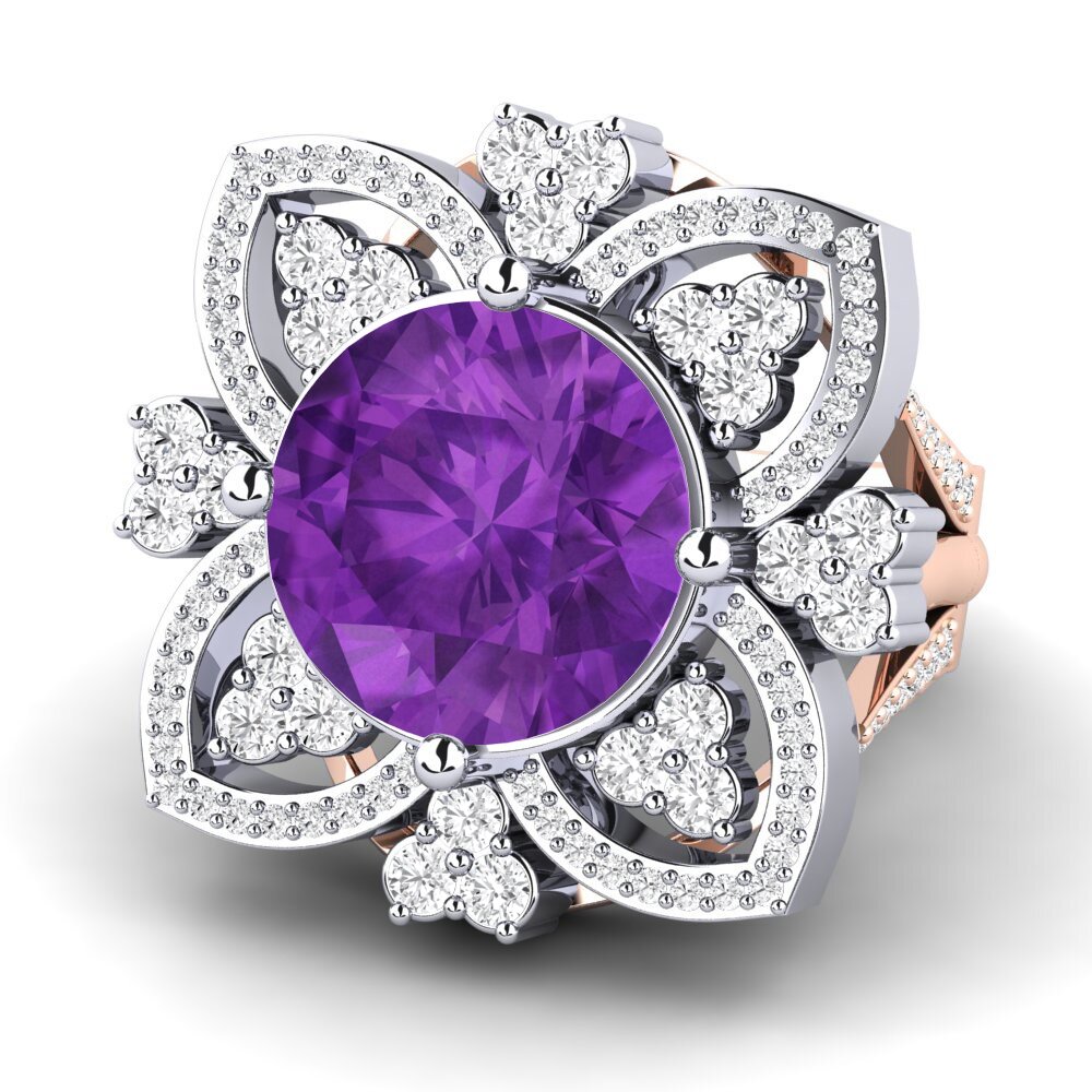 14k Rose & White Gold Amethyst Ring Dottie