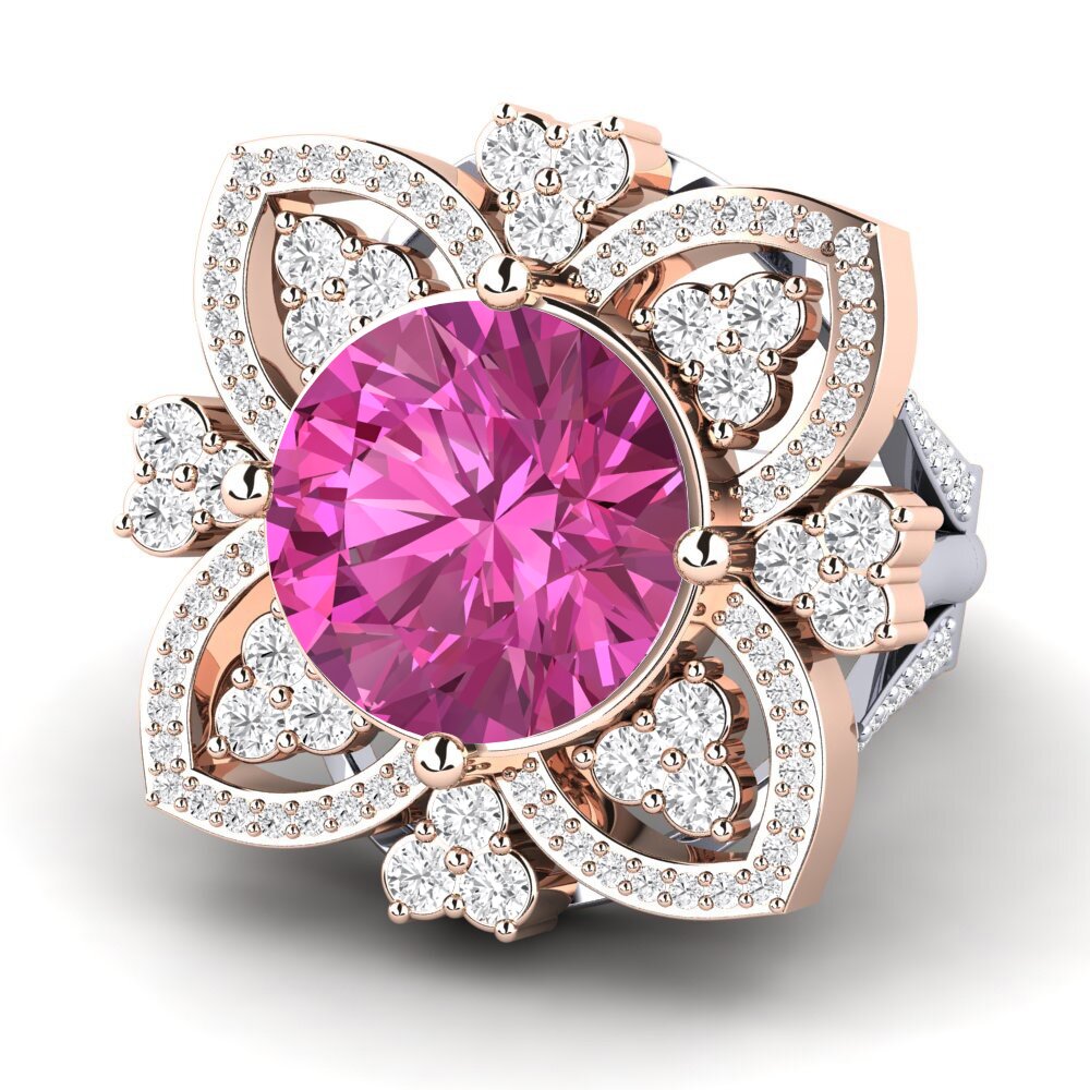 14k White & Rose Gold Pink Topaz Ring Dottie