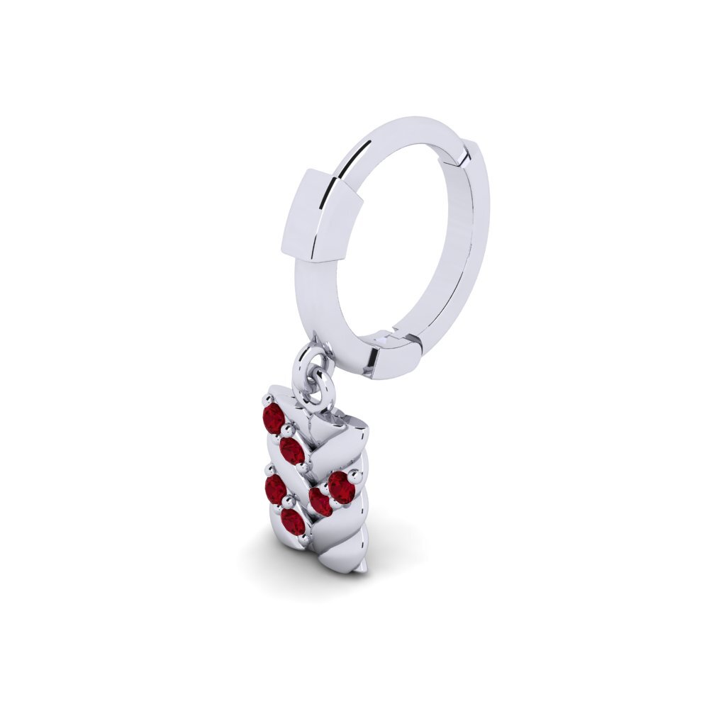 9k Oro Blanco Circonita Roja Piercing oreja hombre Doustre