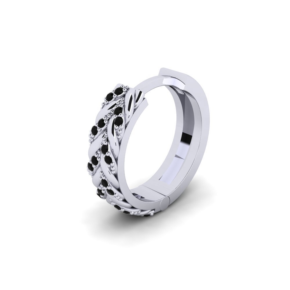 9ct White Gold Black Sapphire Men's Earring Douyne