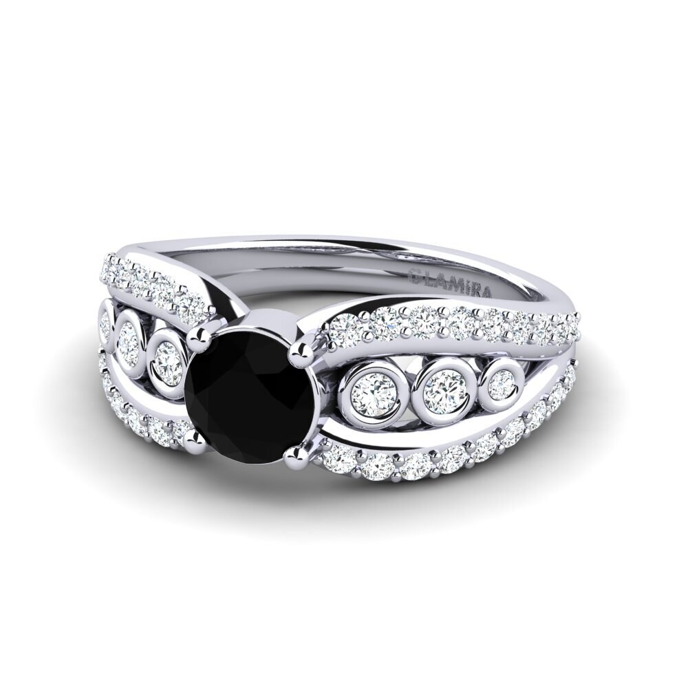 White Silver Black Onyx Women's Ring Ducchn