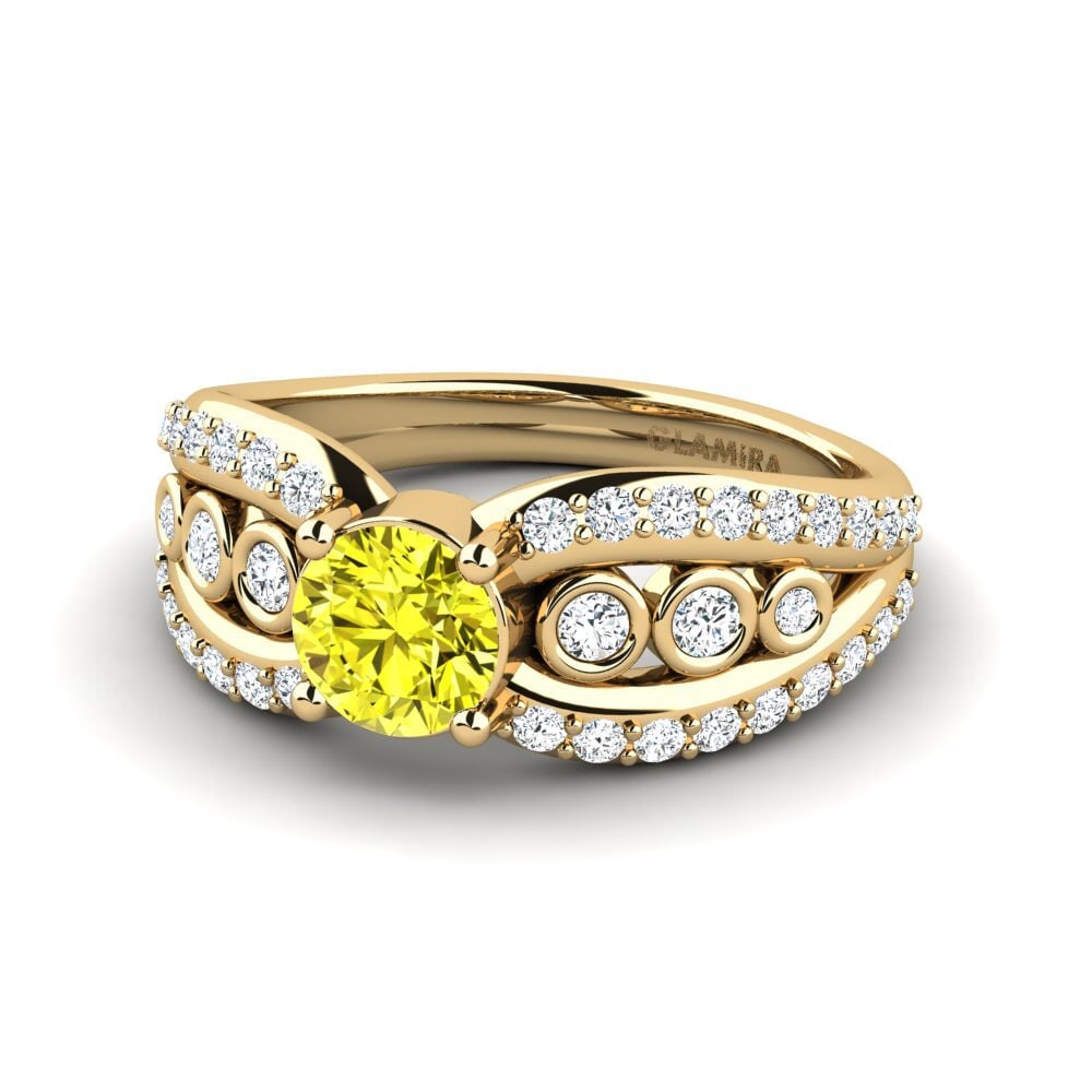 Diamante Amarelo Anel Feminino Ducchn