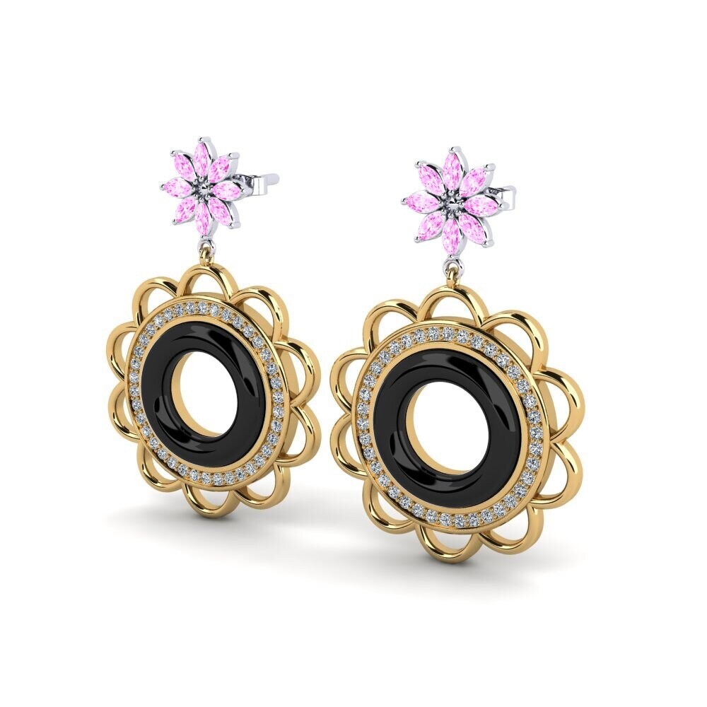 14k Oro Amarillo & Blanco Zafiro Rosado Pendiente de mujer Duclos