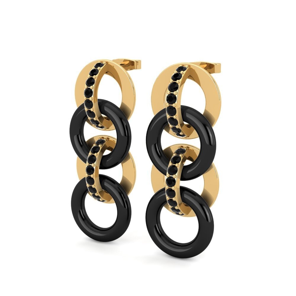 Ouro Amarelo 14K Safira negra Brincos Feminino Duhn