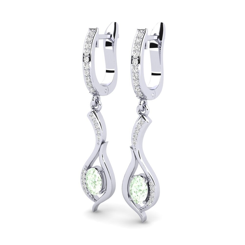 14k Oro Blanco Amatista verde Pendiente de mujer Dulcinia