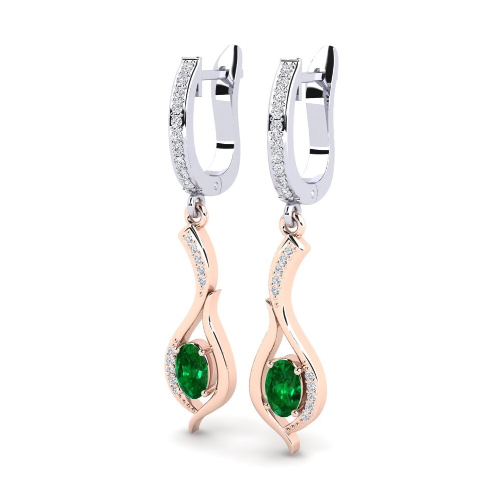 14k Oro Rosa & Blanco Esmeralda (creada en laboratorio) Pendiente de mujer Dulcinia