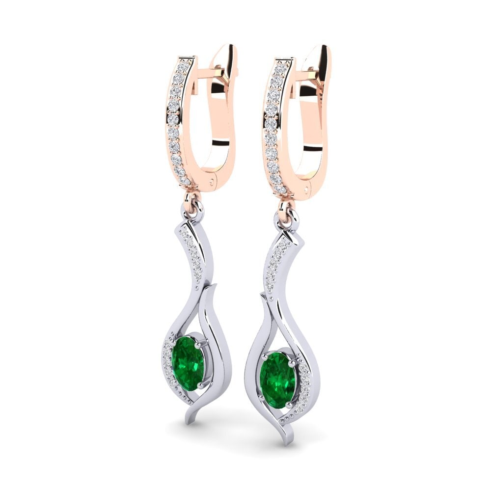14ct White & Rose Gold Emerald (Lab Created) Women's Earring Dulcinia