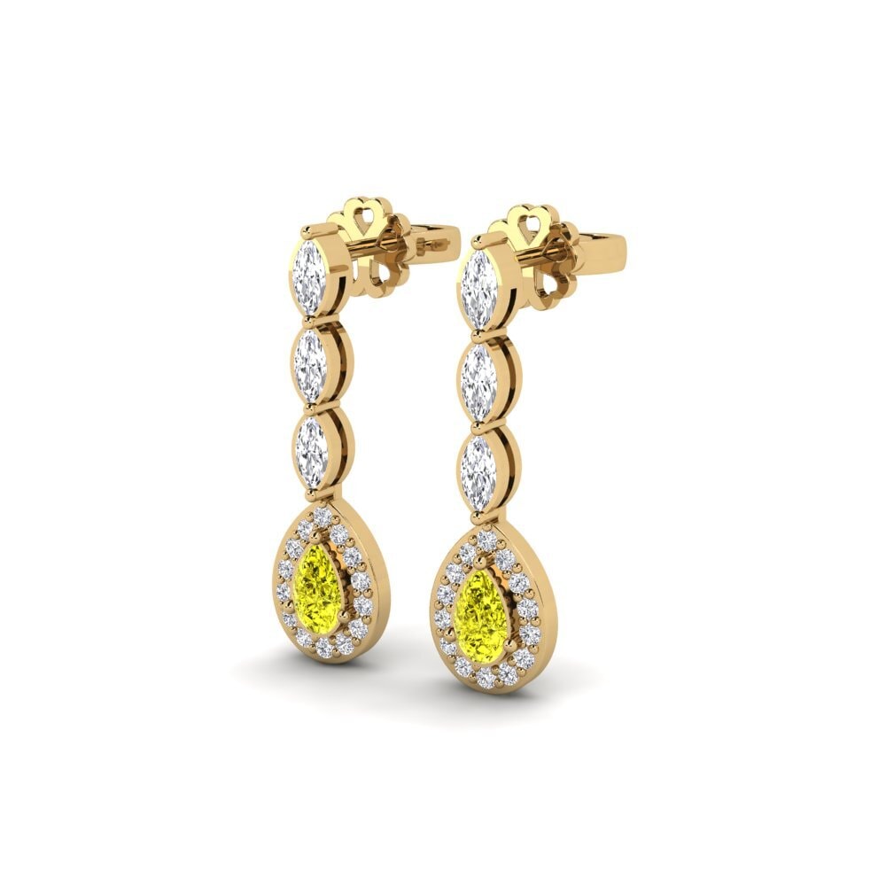 14k Yellow Gold Yellow Diamond Women's Earring Duygus