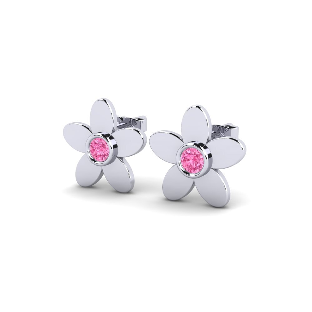 14k Oro Blanco Zafiro Rosado Pendiente de mujer Dvarte