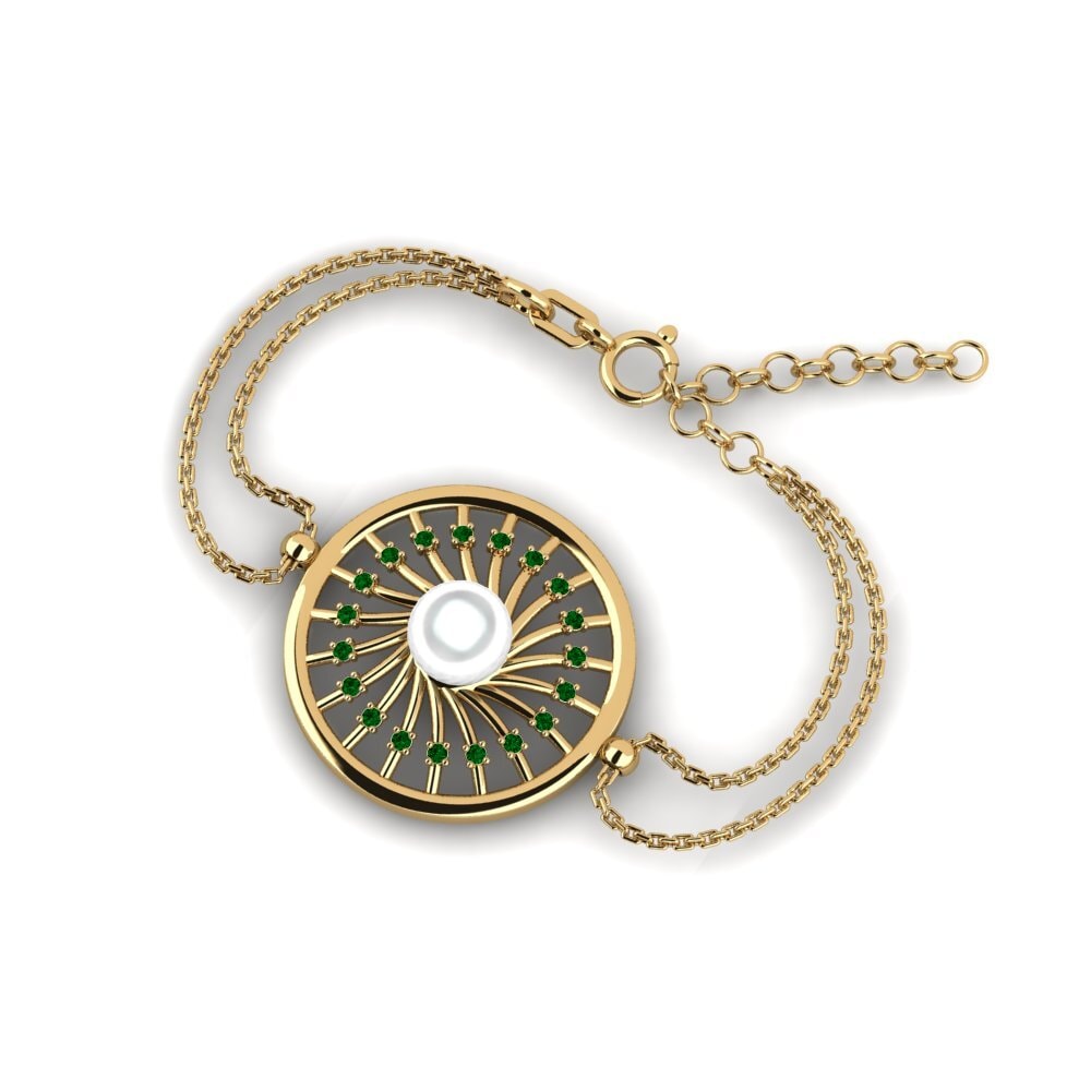 18k Oro Amarillo Circonita Verde Pulsera de Mujer Eager