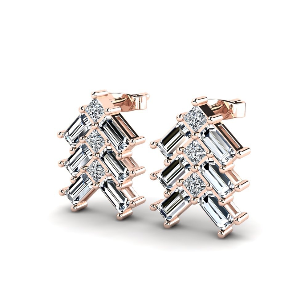 14k Oro Rosa Baguette Pendiente de mujer Earlenn