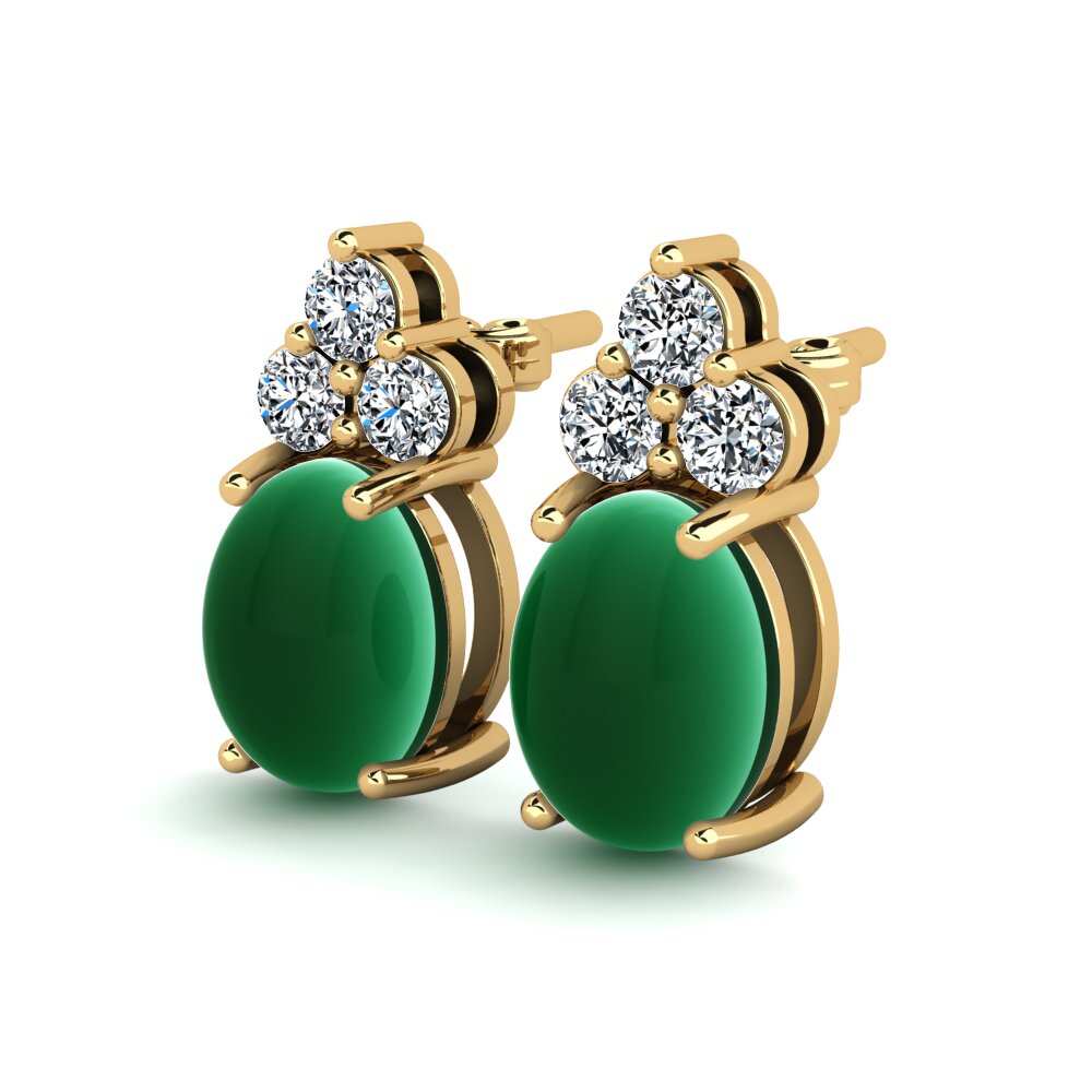 14ct Yellow Gold Cabochon Emerald Women's Earring Earlina