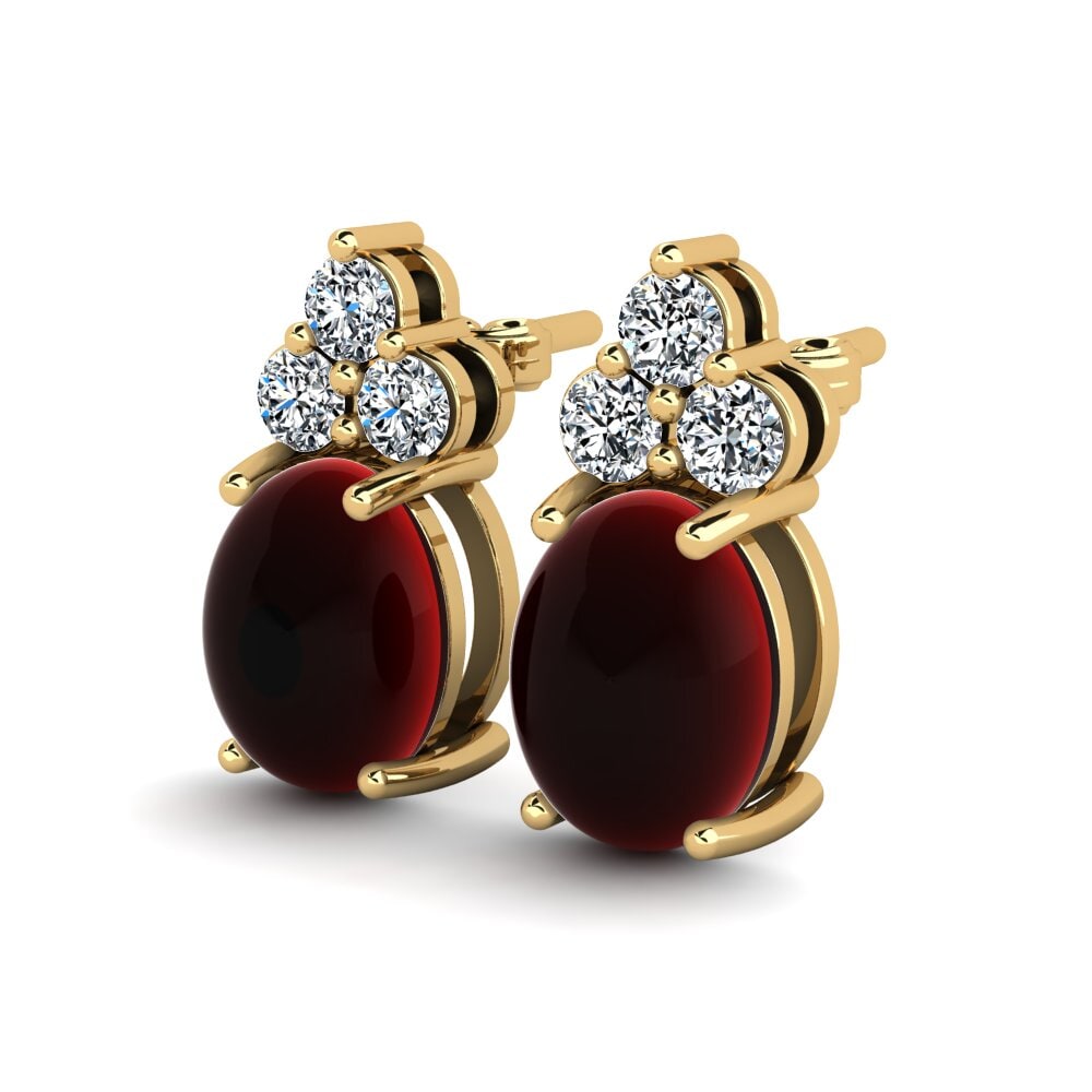 14k Oro Amarillo Granate Cabujón Pendiente de mujer Earlina