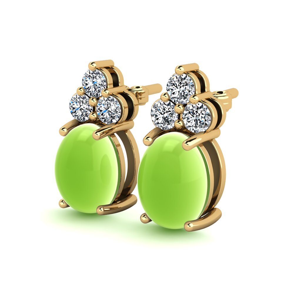 14k Oro Amarillo Peridoto Cabujón Pendiente de mujer Earlina
