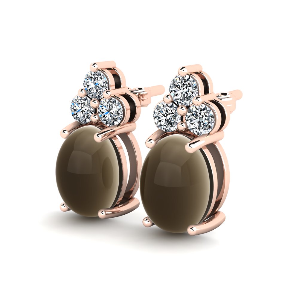14ct Rose Gold Cabochon Smoky Topaz Women's Earring Earlina