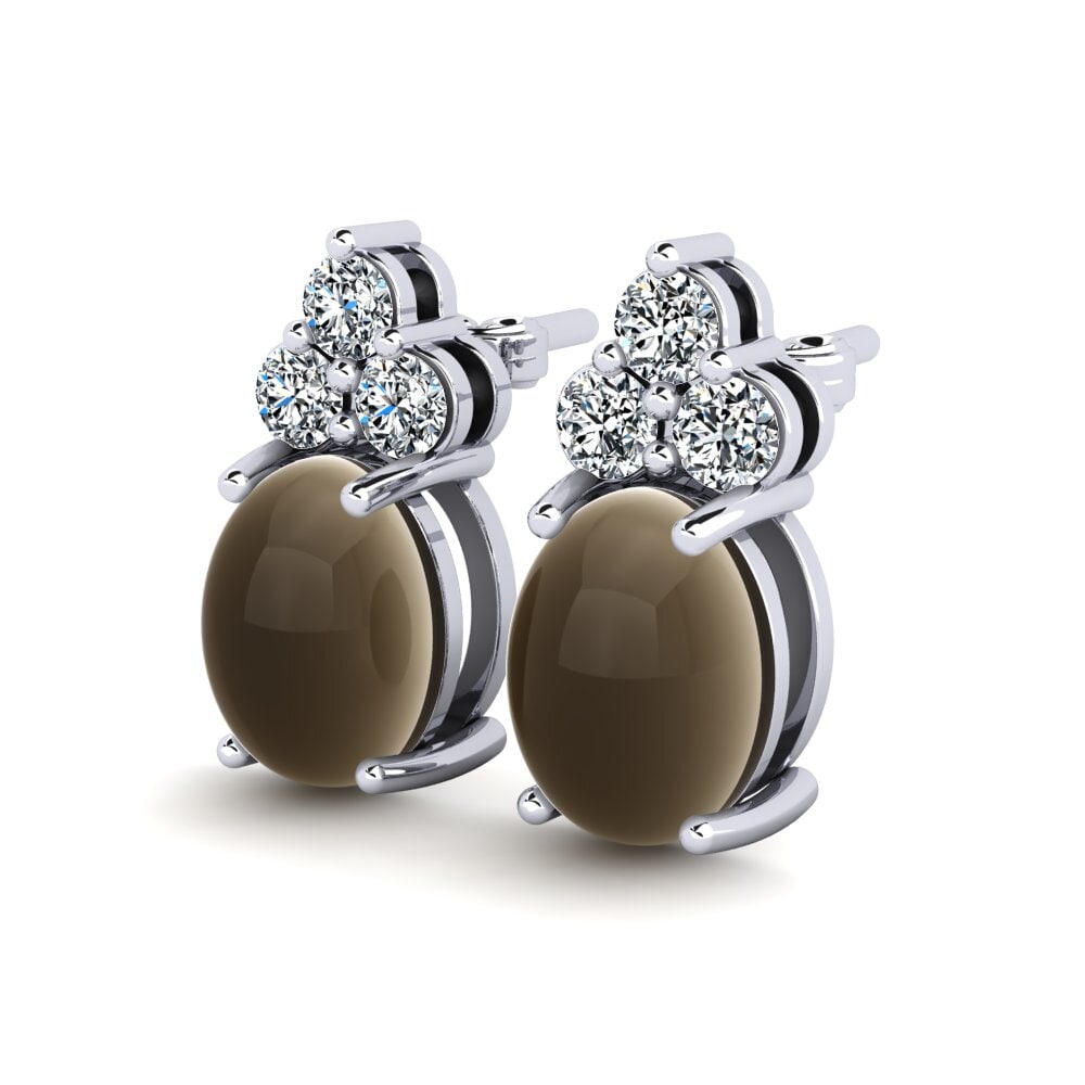 Đá Cabochon Thạch Anh Khói Bông tai nữ Earlina