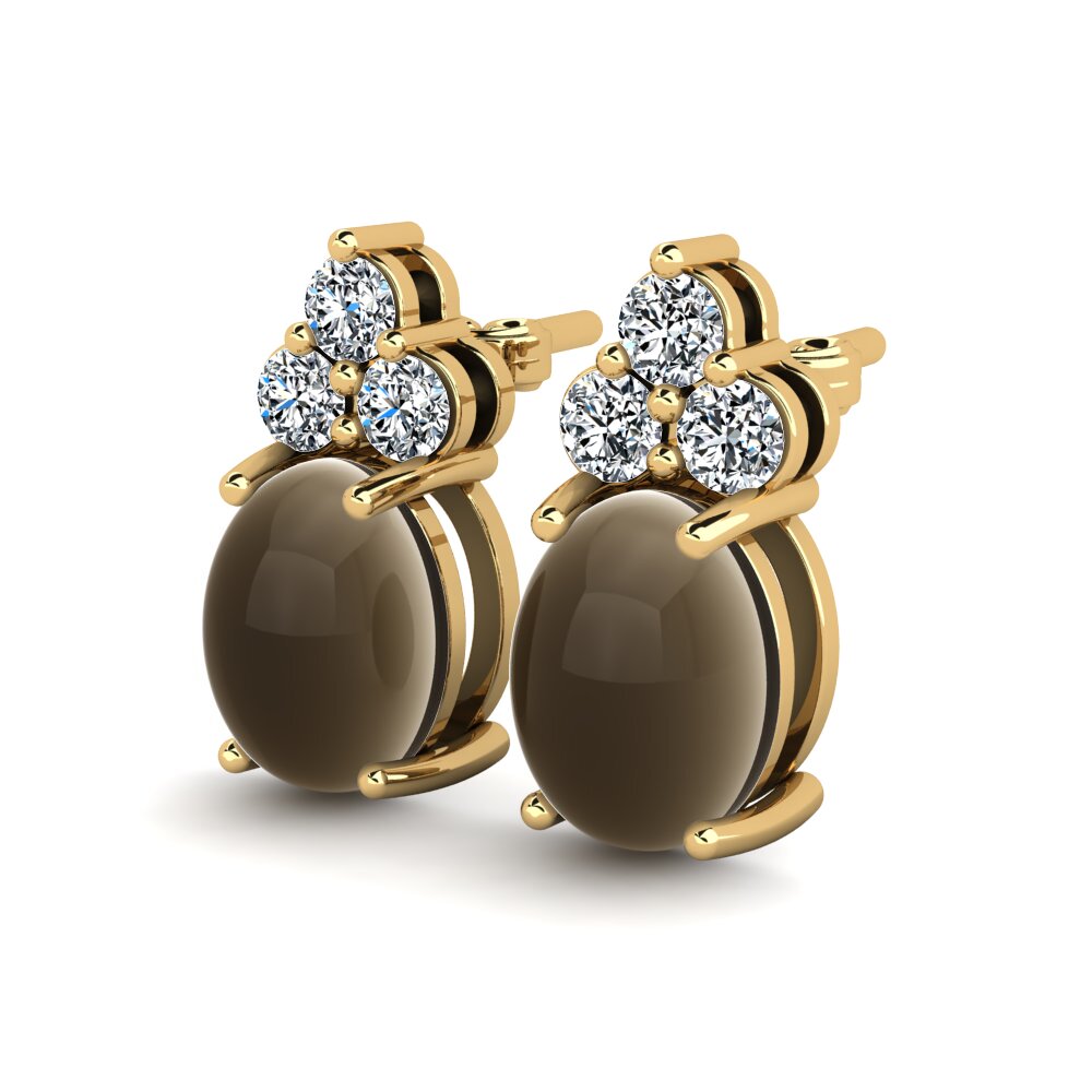 14ct Yellow Gold Cabochon Smoky Topaz Women's Earring Earlina