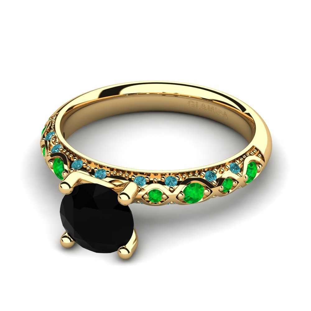 14ct Yellow Gold Black Diamond Engagement Ring Ebonie