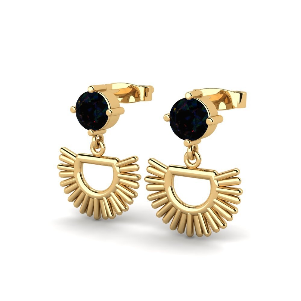 14ct Yellow Gold Black Opal Women's Earring Eckman