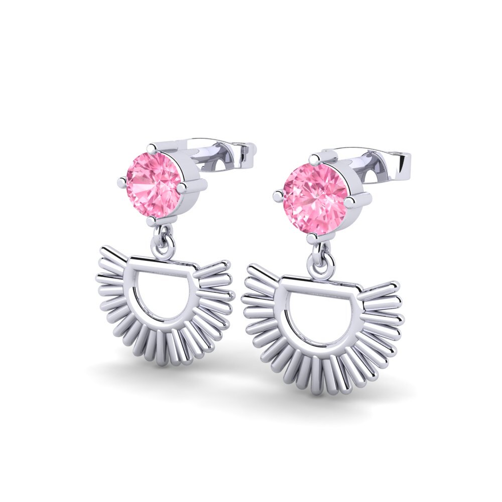 14k Oro Blanco Zafiro Rosado Pendiente de mujer Eckman