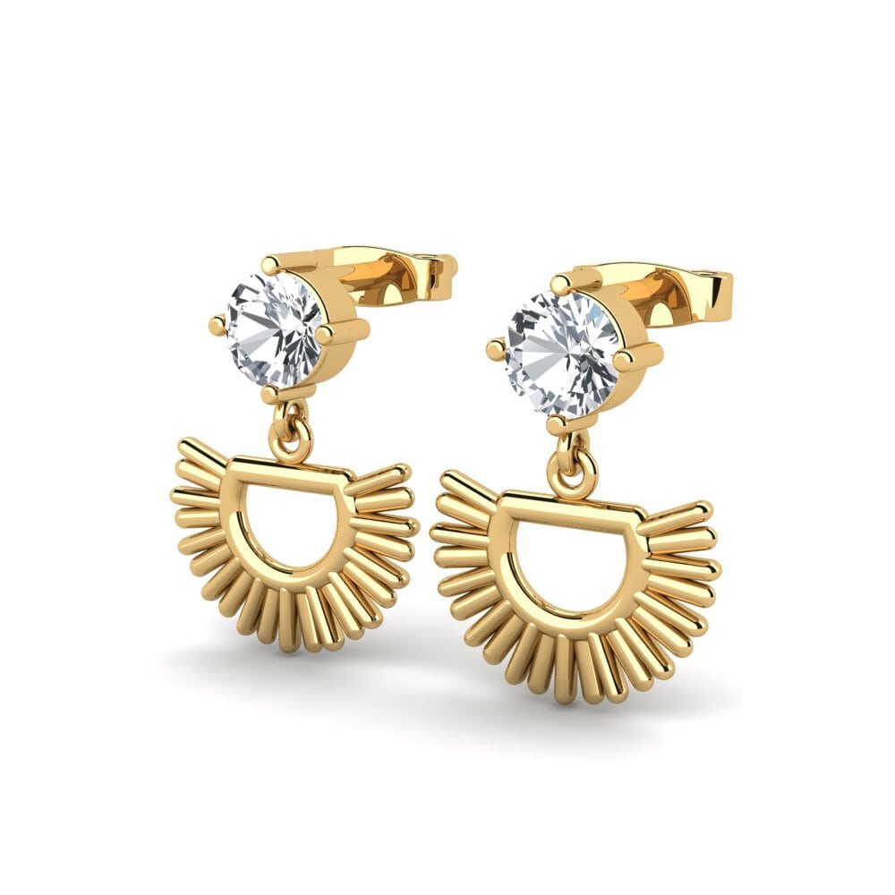 14ct Yellow Gold White Zircon Women's Earring Eckman